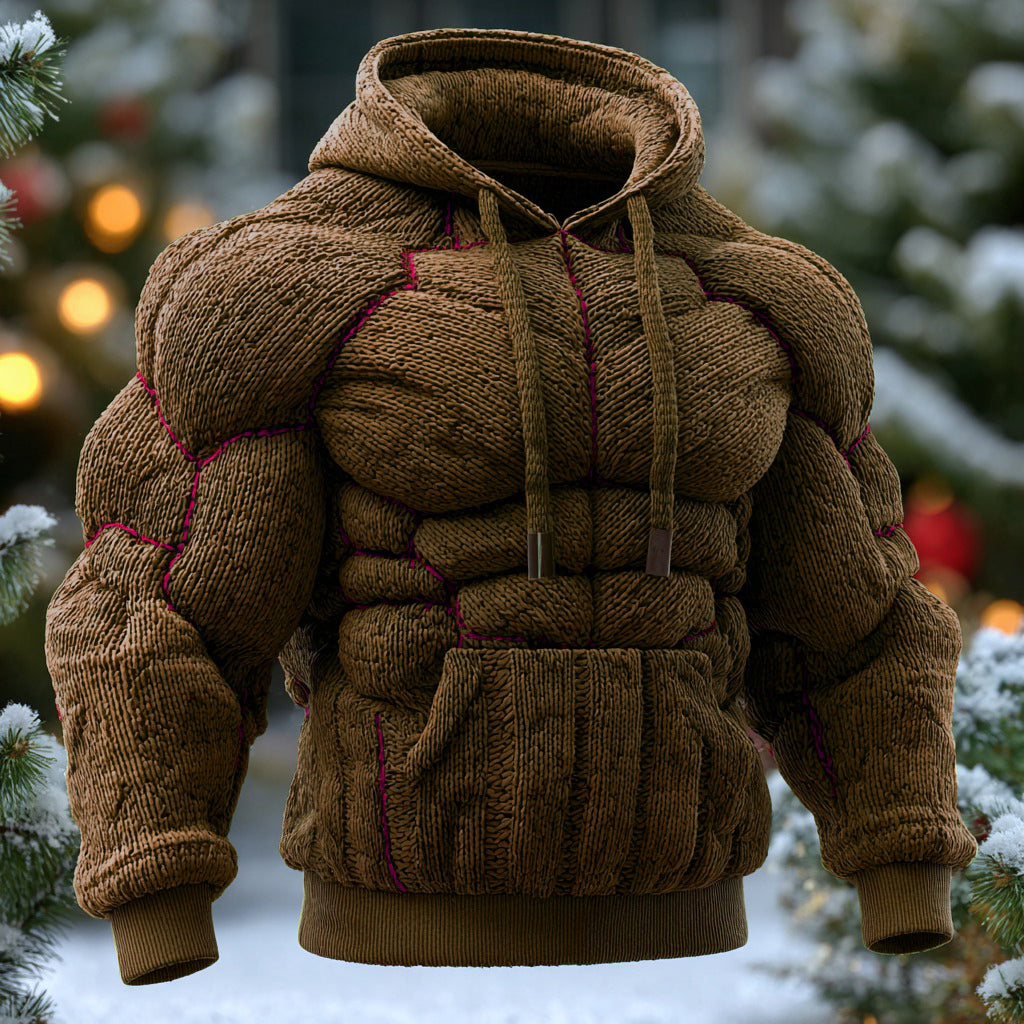 Line Art Knitted Warm Men's Hooded Sweater artswardrobe