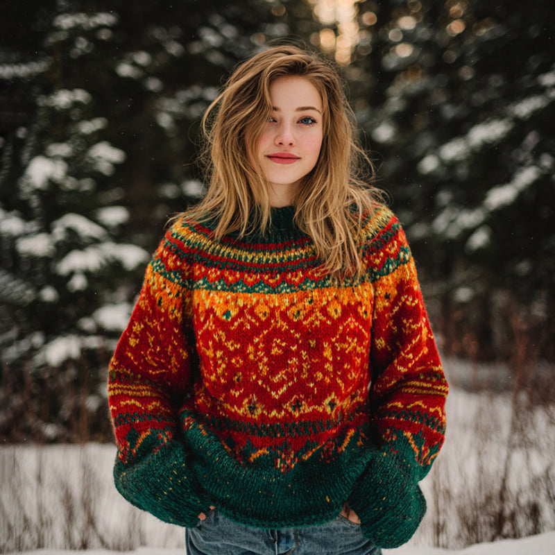 Women's Christmas Fair Isle Vintage Jacquard Knit Sweater artswardrobe