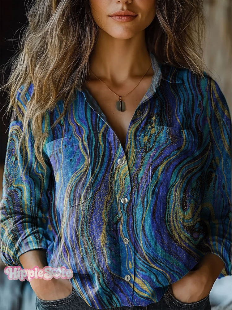 Women's Vintage Line Art Print Casual Long Sleeve Comfortable Cotton S