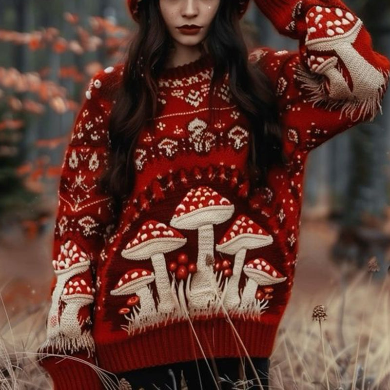 Vintage Mushroom Art Chunky Knitted Sweater artswardrobe