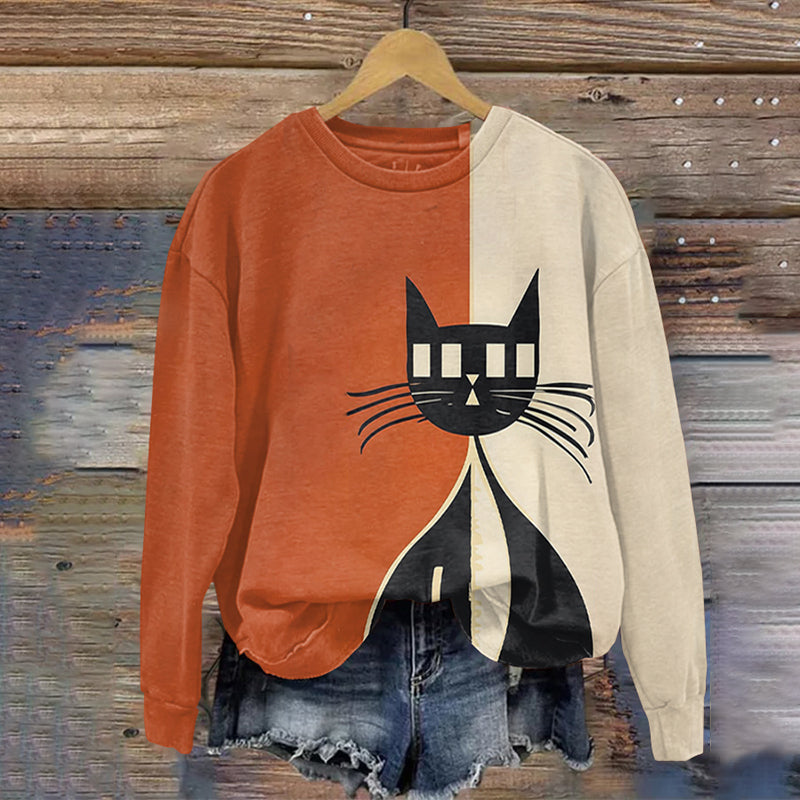 Women's Black Cat Abstract Art Painting Sweatshirt elevenforest