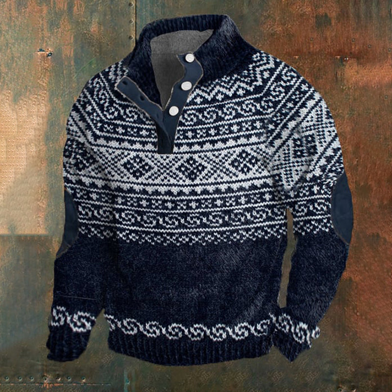 Men's Retro Ethnic Style Print Button Stand Collar Sweatshirt elevenforest