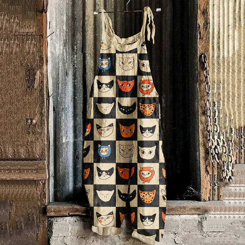 Women's Abstract Geometric Cat Art Jumpsuits elevenforest