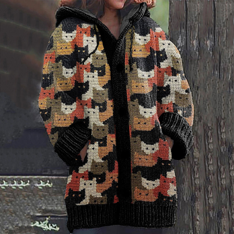 Vintage Love And Cute Cats Worlds Pattern Cozy Cardigan Sweater elevenforest