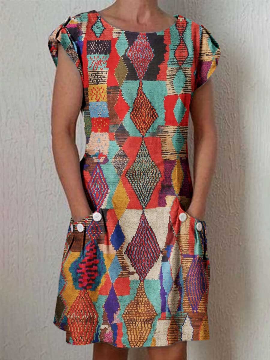 Women's Classic Floral Pattern Dress with Pockets