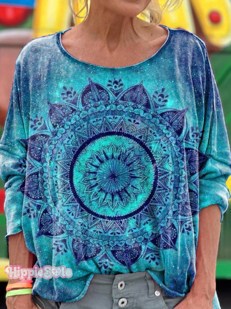 Women's Mandala Art Print Long Sleeve T-shirt