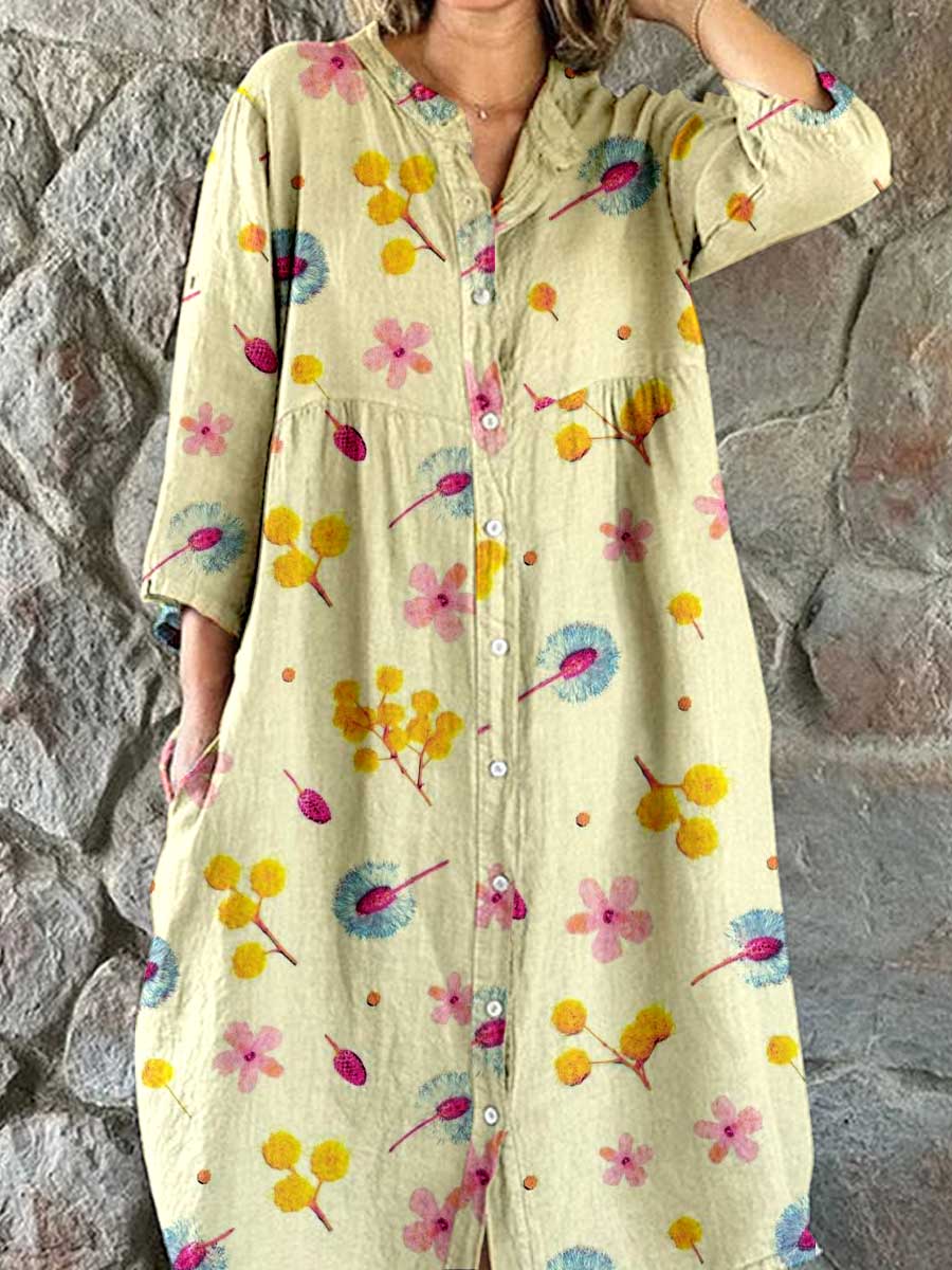 Women's Resort Art Floral Cotton Shirt Dress