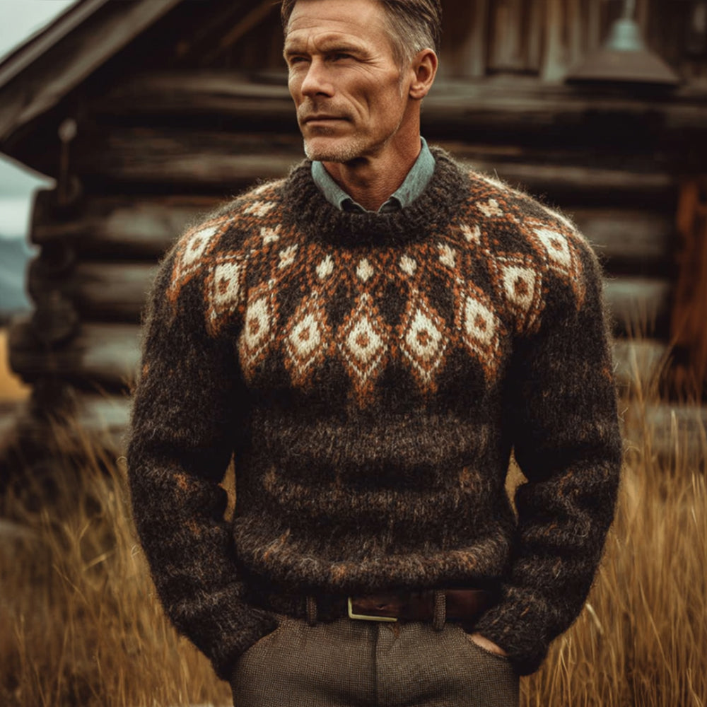 Men's Fel Island Diamond Patterned Mohair Knitted Warm Sweater artswardrobe