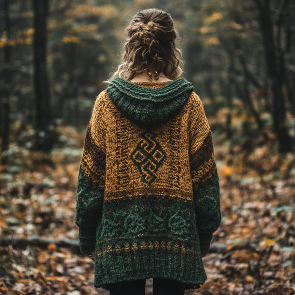 Irish Vintage Jacquard Contrast Hooded Sweater Cardigan elevenforest