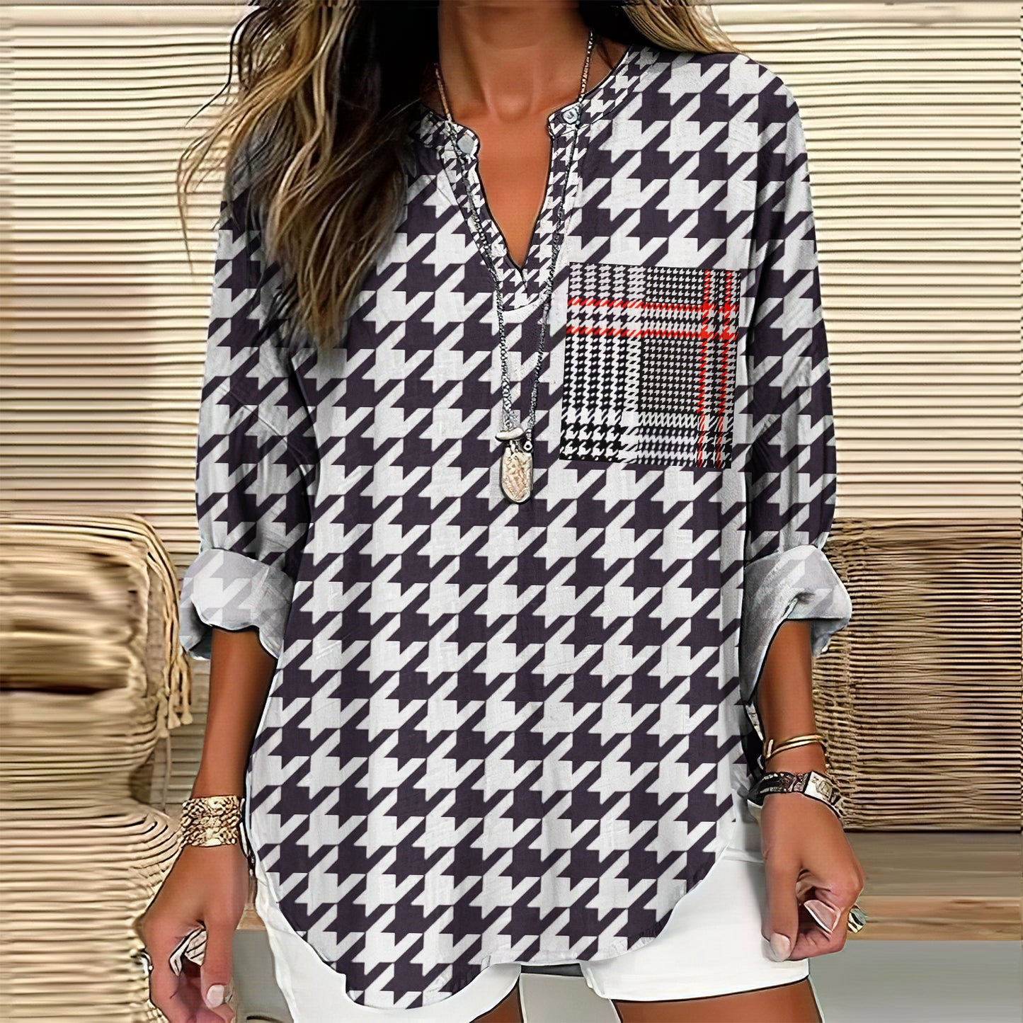 Comstylish Vintage Paisley Pattern Women's Linen V Neck Shirt