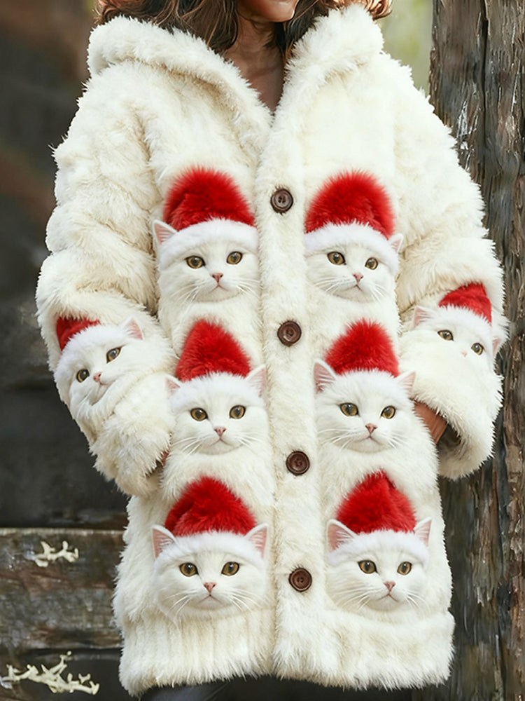 Comstylish Women's Christmas Cat Cardigan Long Sweater