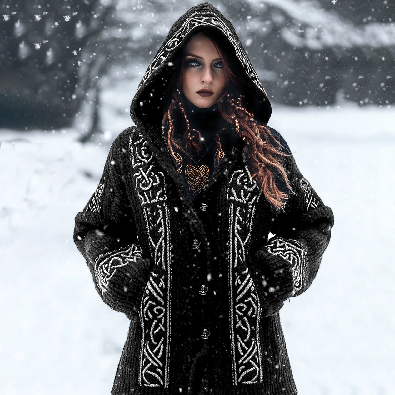 Women's Viking Tribal Dark Celtic Mythology Hooded Cardigan artswardrobe