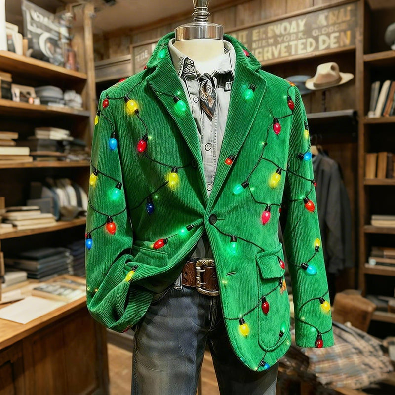Comstylish Men's Corduroy Christmas Lights Blazer