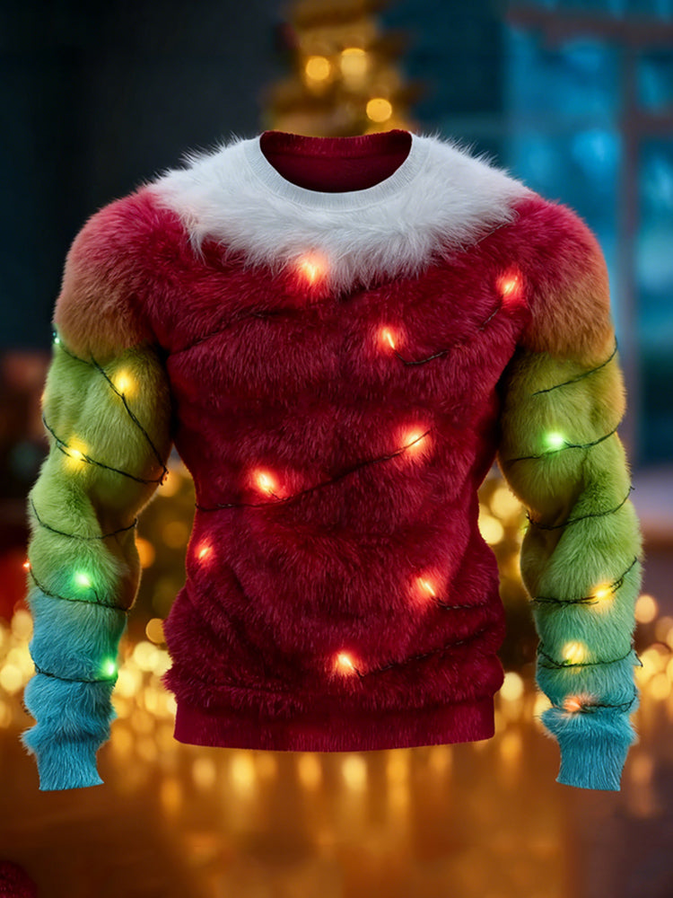 Comstylish Men's Christmas Lights Santa Claus Gradient Cozy Plush Sweatshirt