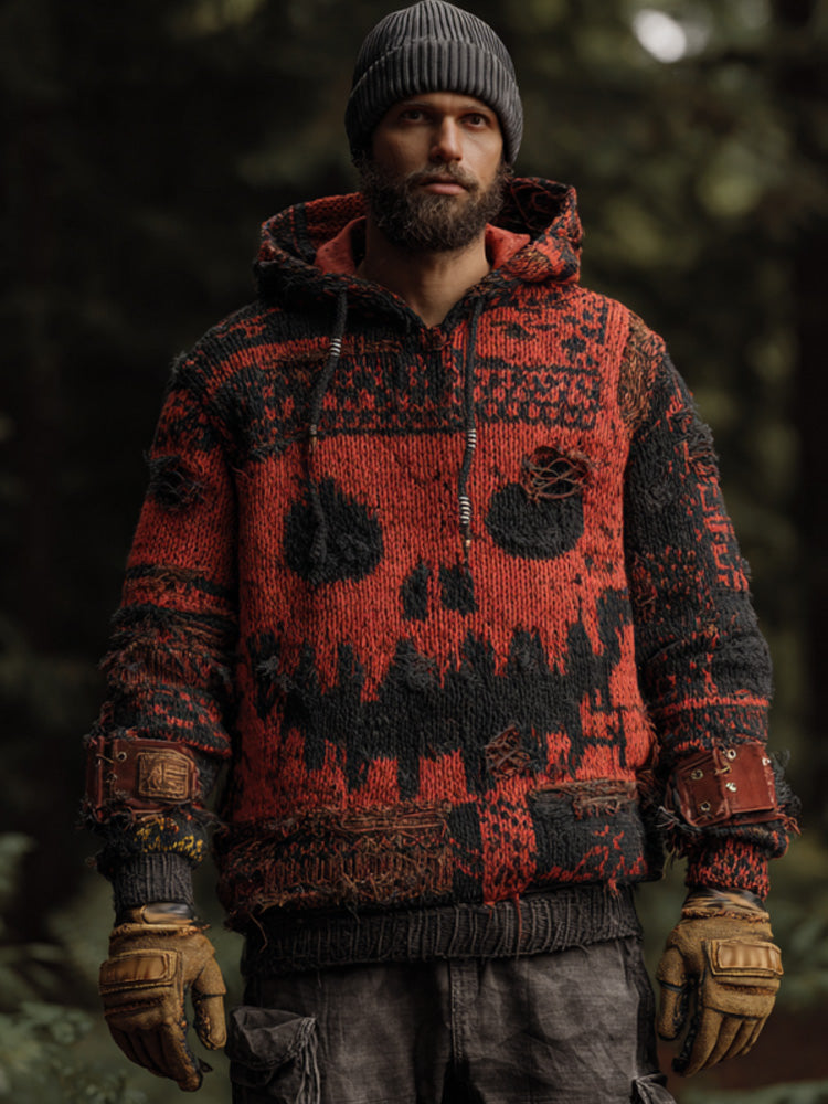 Men's Vintage Viking Halloween Ghost Face Embroidered Hoodie artswardrobe