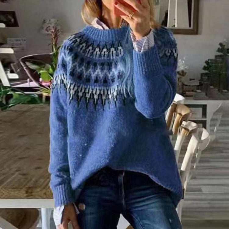 Fairman Isle Jacquard Crewneck Loose Sweater elevenforest