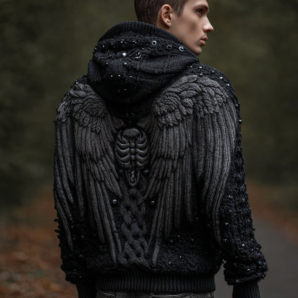 Men's Viking-style Hooded Sweater With Wings artswardrobe