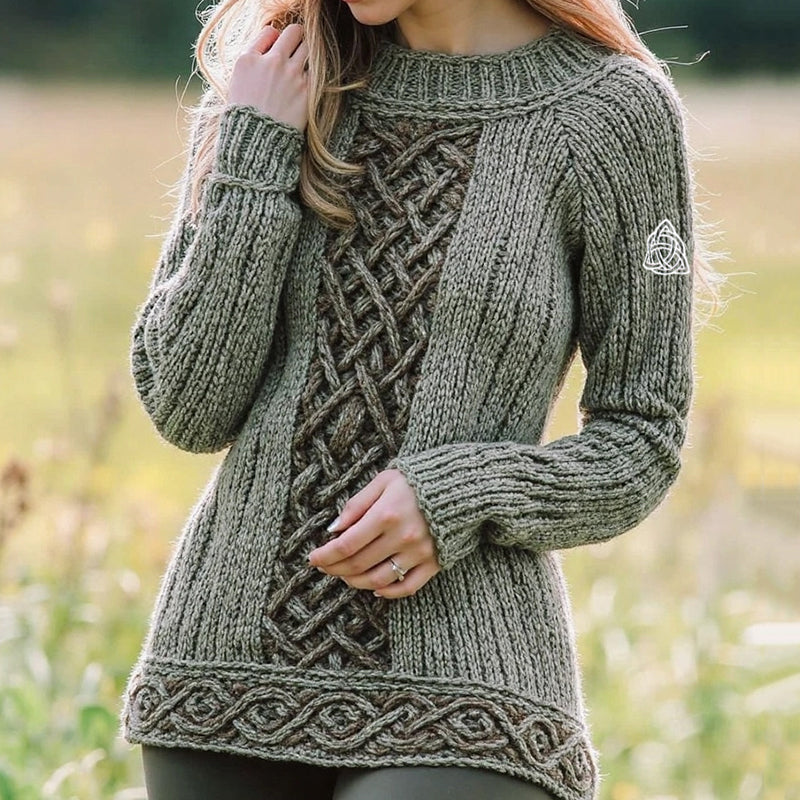 Women's Celtic Knot Jacquard Logo Aran Sweater artswardrobe