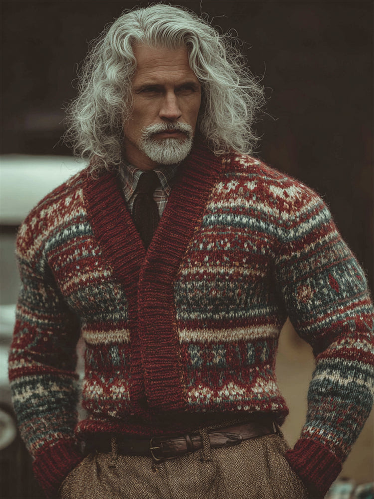 Men's Christmas Inspired Vintage Isle Cozy Knit Cardigan artswardrobe