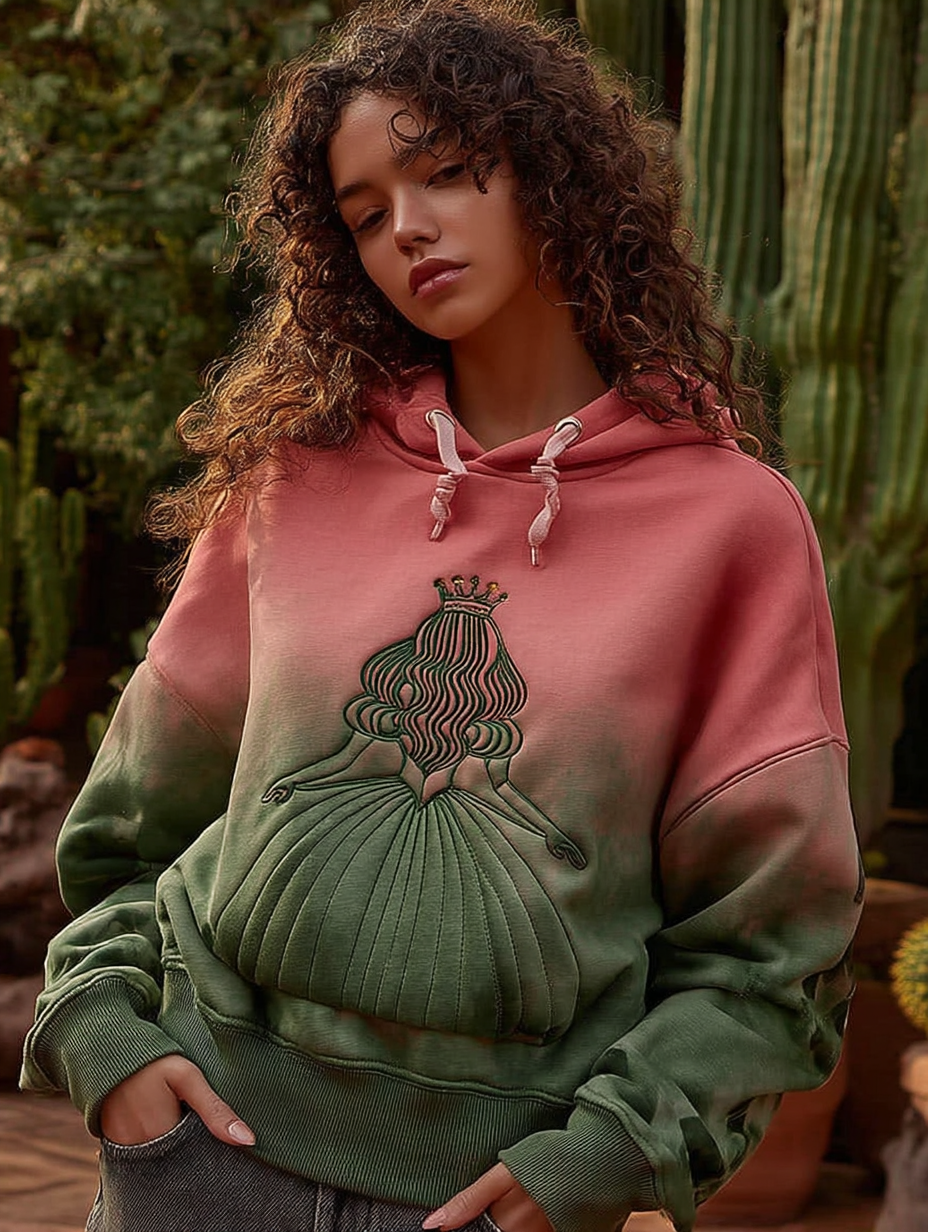 Comstylish Halloween 2025 Princess Embroidered In Pink And Green Vintage Hoodie