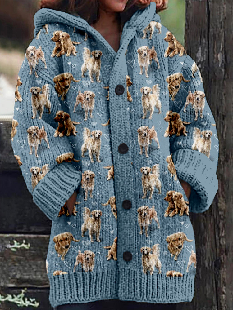 Comstylish The Golden Retriever Pattern Cozy Hooded Cardigan