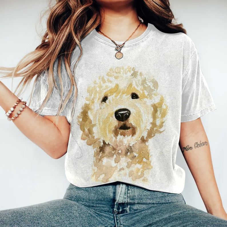 Comstylish Little Golden Retriever Print Casual Short Sleeve T-Shirt