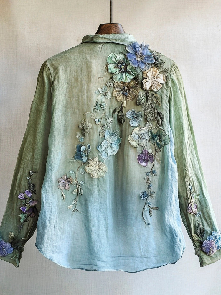 Comstylish Forest Floral Lace Art Gradient Women's Long Sleeve Blouse