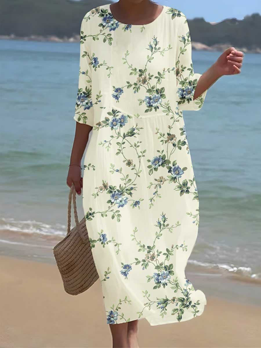 Women's Elegant Beach Resort Floral Pattern Flowing Dress