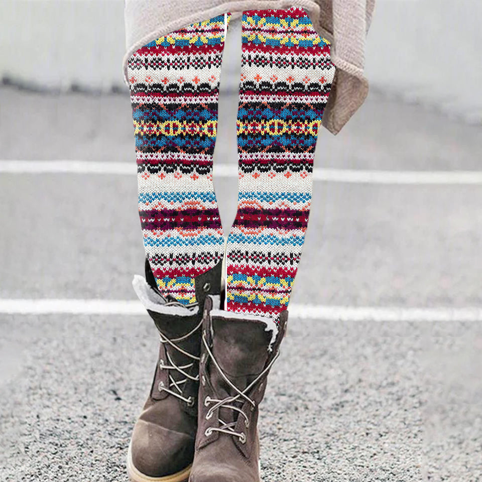 Vintage Fair Isle Knitted Art Comfy Leggings artswardrobe