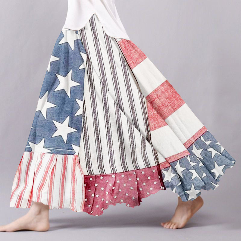 Women's Vintage Independence Day Flag Patchwork Skirt artswardrobe