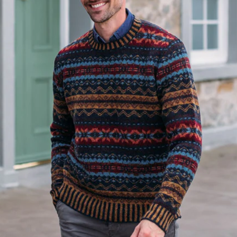 Vintage Warmth Shetland Knit Jacquard Icelandic Crew Neck Sweater(Unisex ) elevenforest