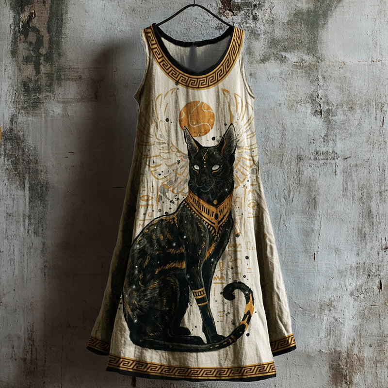 Ancient Egyptian Divine Black Cat Linen Tank Dress