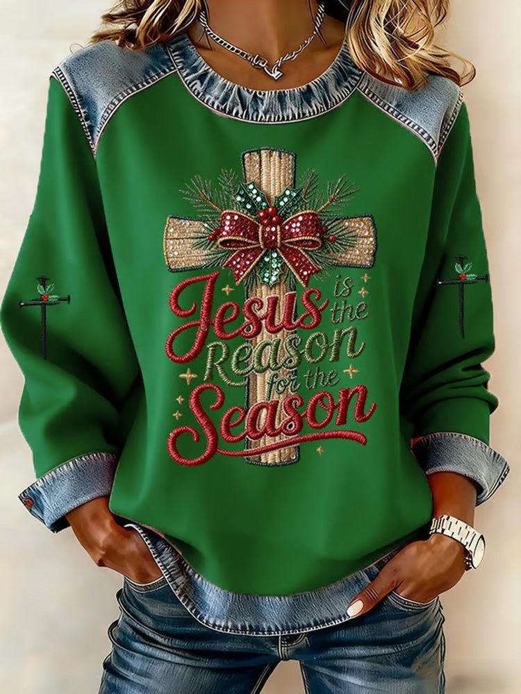 Comstylish Women's Casual Retro Christmas Merry Christmas Faith Sweatshirt