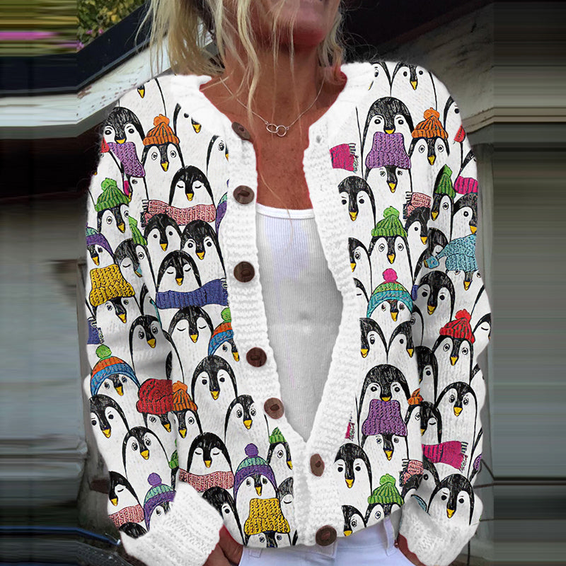 Vintage Iceland Penguin Embroidery Print Women's Knitted Sweater elevenforest