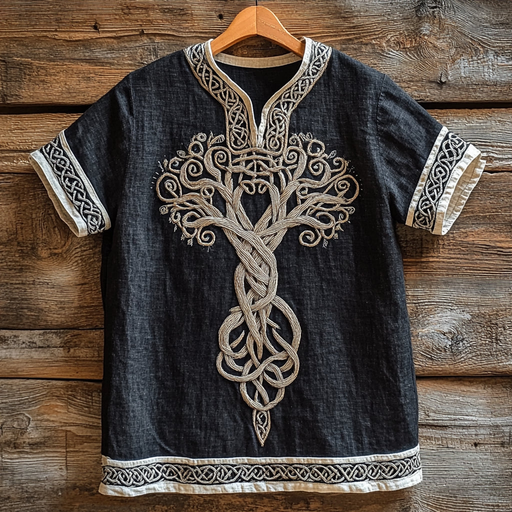 Men's Vintage Viking Tree Of Life Celtic Linen Shirt artswardrobe