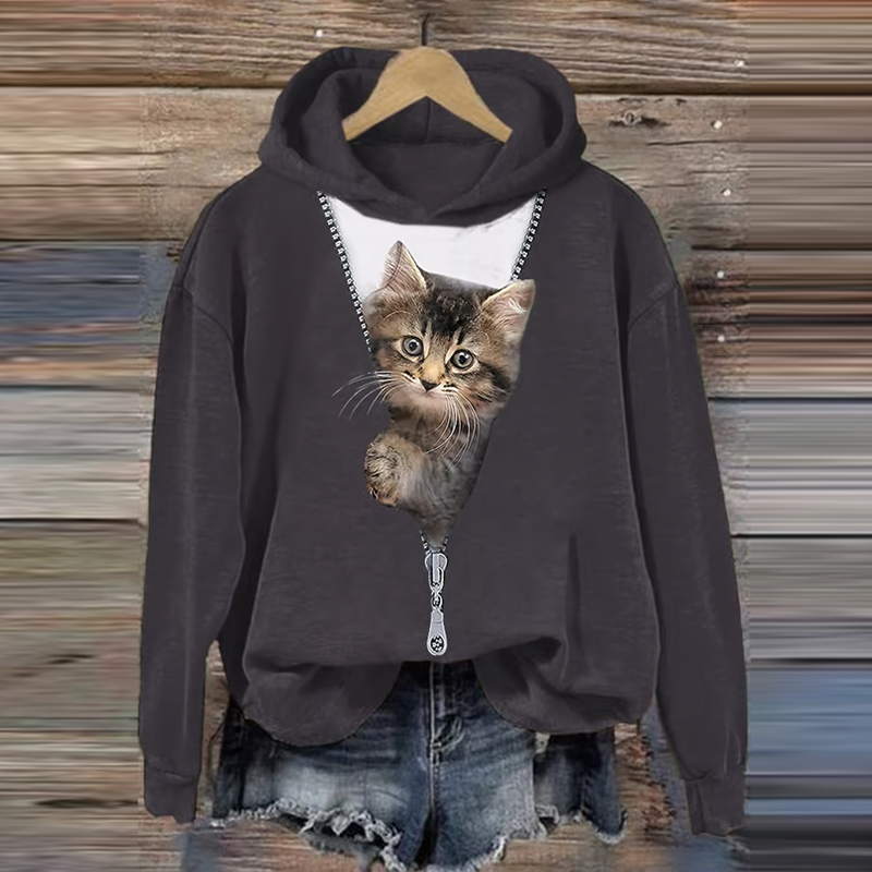 Abstract Creative Cute Cat Art Print Art Hooded Sweatshirt elevenforest