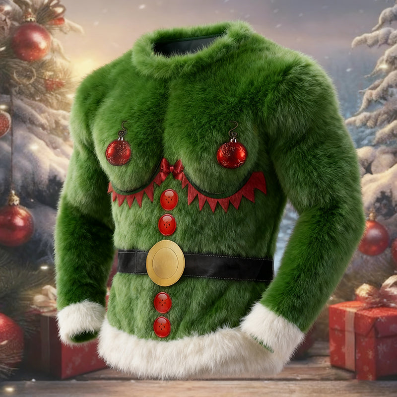 Comstylish Men's Ugly Christmas Art Plush Sweatshirt