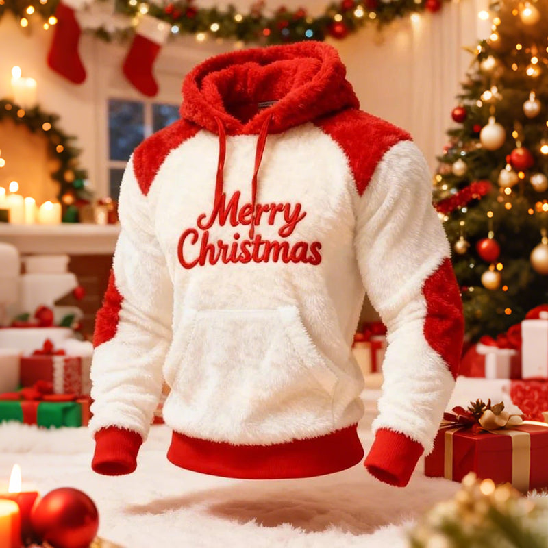 Comstylish Men's Merry Christmas Pattern Flannel Hoodie