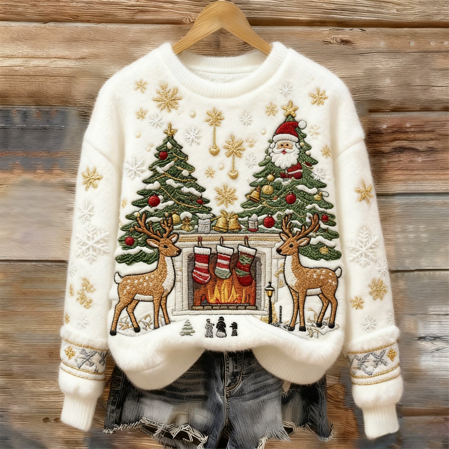 Women's Retro Christmas Pattern Casual Crew Neck Sweatshirt