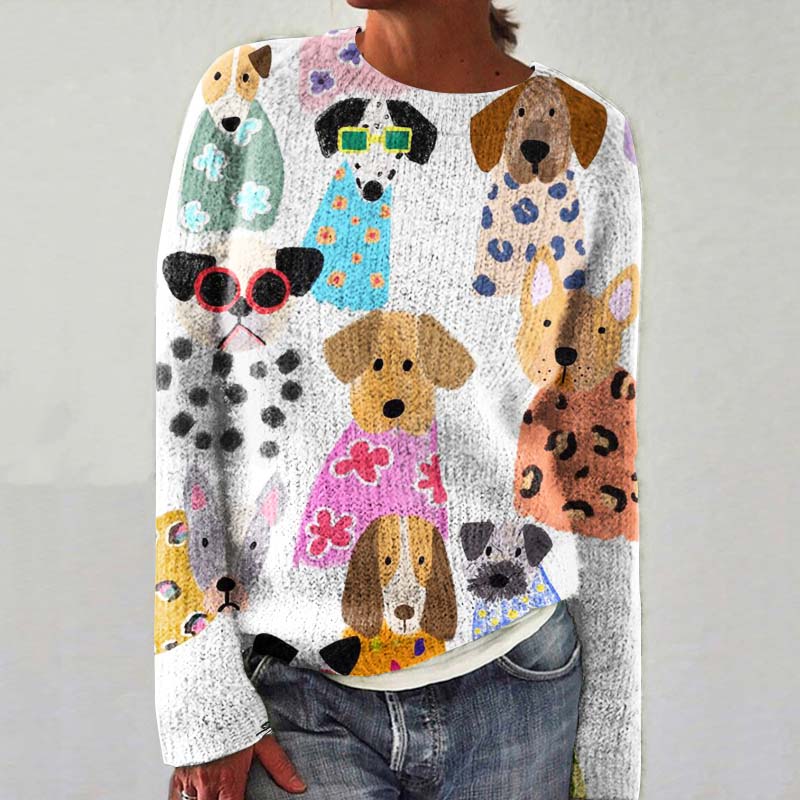 Comstylish Women's Dogs And Floral Art Cozy Sweater