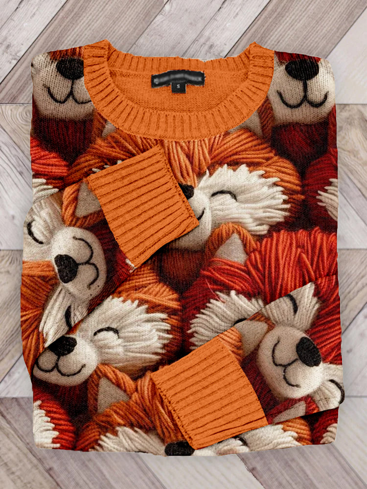 Cute Fox Pattern Crew Neck Cozy Sweater artswardrobe