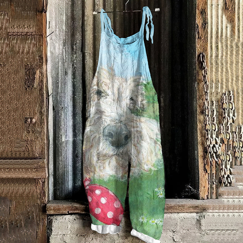 Comstylish Cute Dog Print Loose Jumpsuit