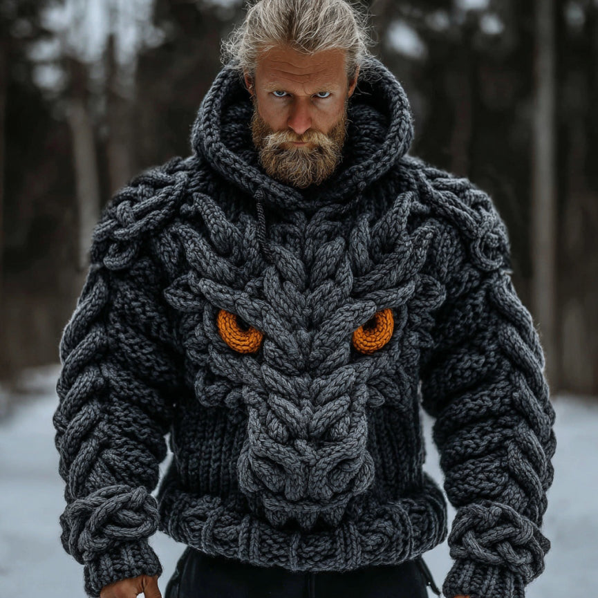 Men's Vintage Viking Dragon Celtic Knot Art Warm Hooded Sweater artswardrobe