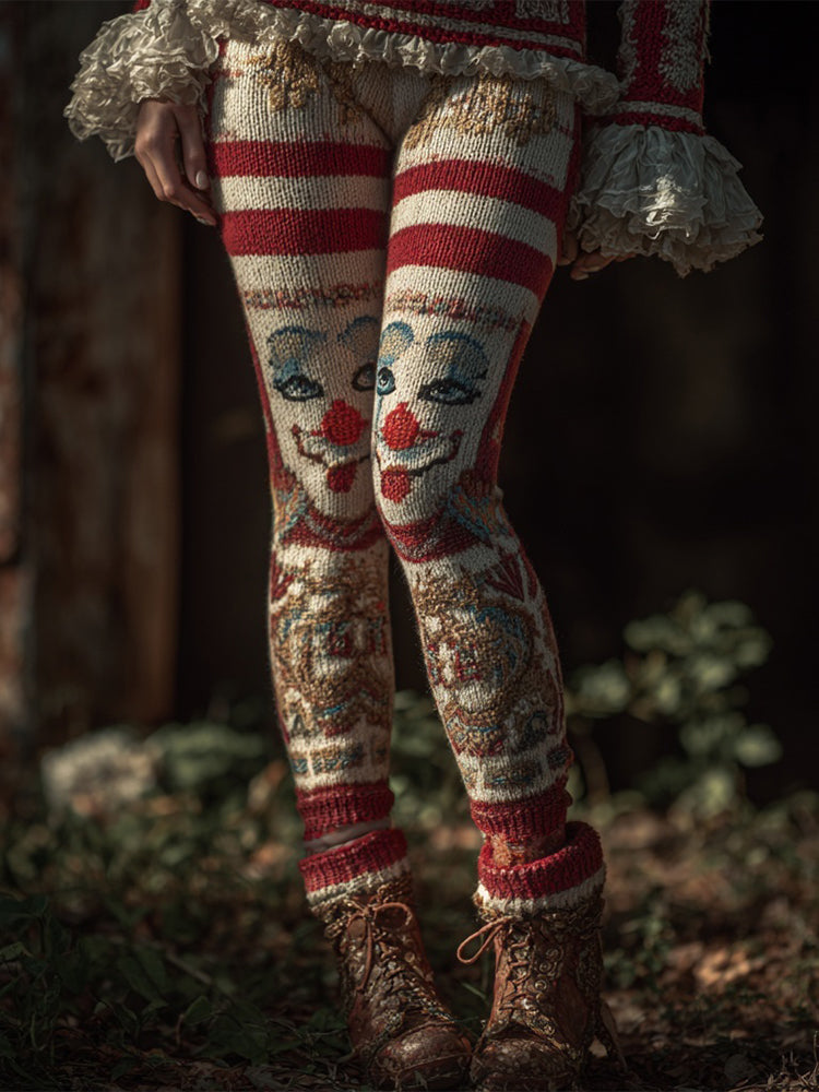 Vintage Circus Inspired Striped Cozy Knit Leggings artswardrobe