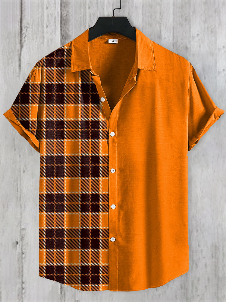 Autumn Vintage Plaid Pattern Linen Blend Shirt artswardrobe