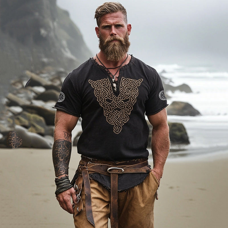 Men's Vintage Viking Print Cotton And Linen Shirt artswardrobe