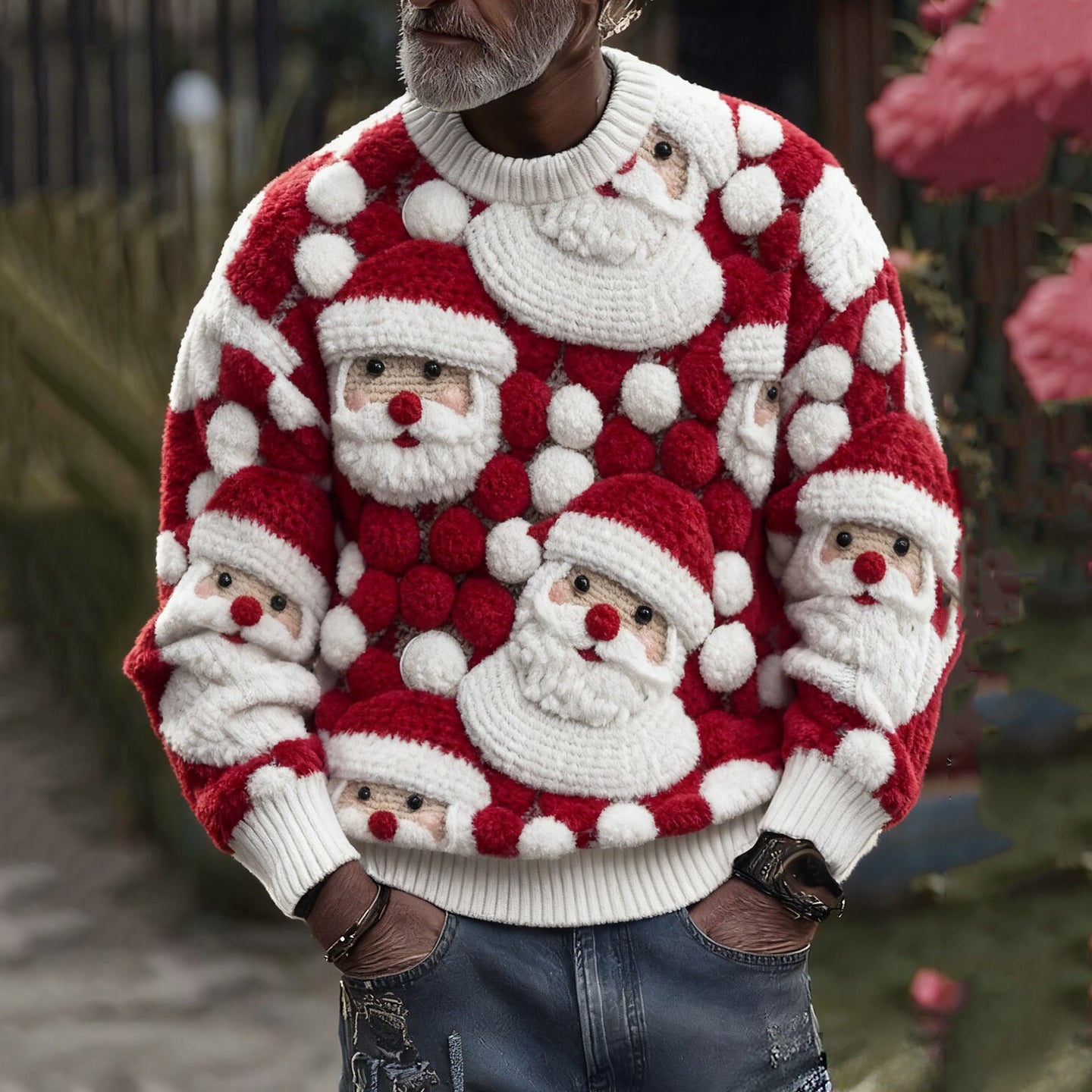 Merry Christmas Men's Cute Santa Claus Art Cozy Knit Sweater artswardrobe