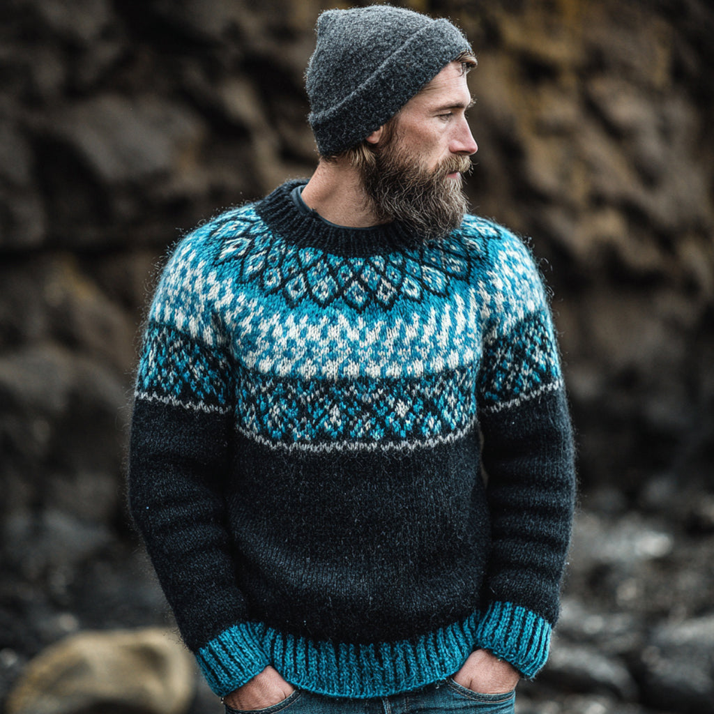 Vintage Norwegian Knit Fair Isle Jacquard Crew Neck Sweater elevenforest