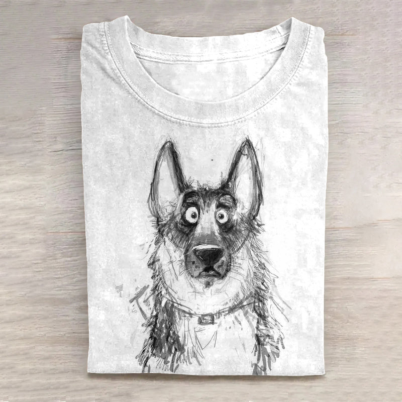 Comstylish Scrawled Puppy Dog Art Print Casual Short Sleeve T-Shirt