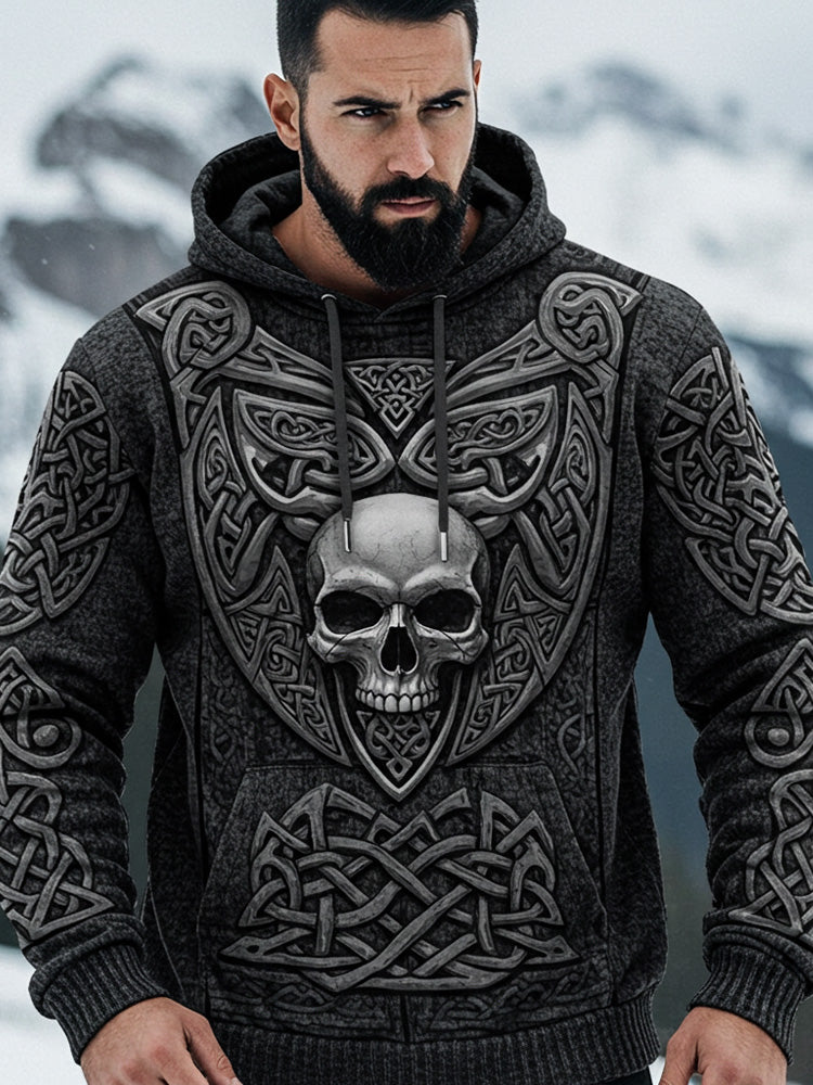 Men's Viking Tribal Skull Rune Celtic Inspired Knit Hooded Sweater elevenforest